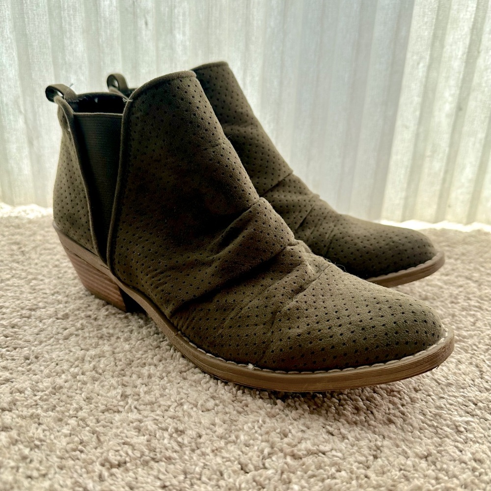 Khaki green suede booties
